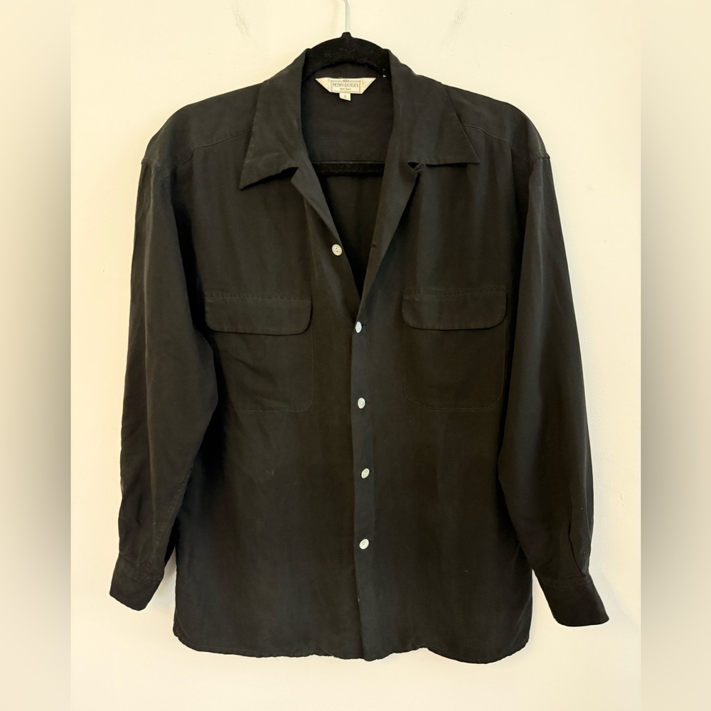 Vintage Silk Henri Bendel Black Shirt Button Down